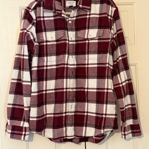 American Eagle Outfitters Red and White Plaid Casual Button Down Shirt